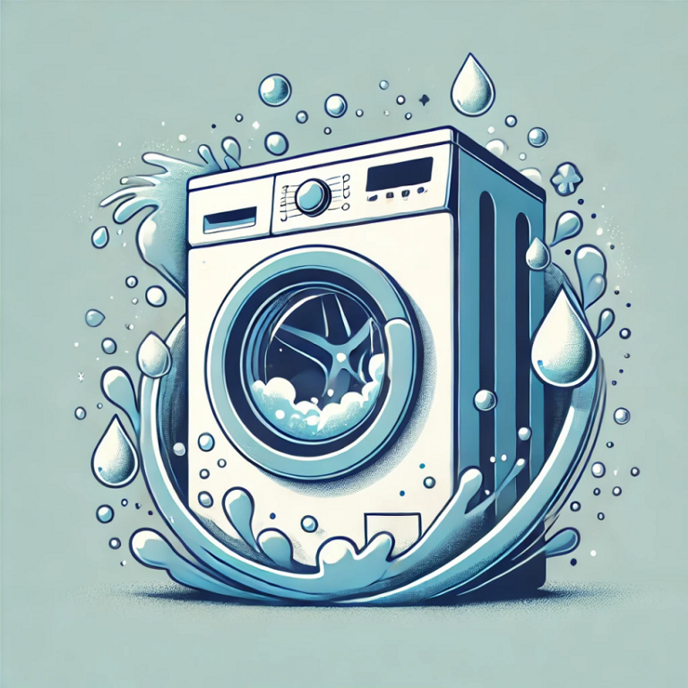 Ilustracja nowoczesnej pralki chronionej przed osadzaniem się kamienia, symbolizująca naprawa pralek i serwis pralek.